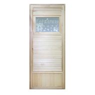 Дверь деревянная Банный эксперт Банька эконом со стеклом коробка липа 185/75