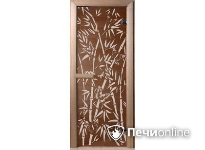 Дверь стеклянная Банный эксперт Бамбук и бабочки 6 мм 2 петли бронза коробка хвоя 190/70